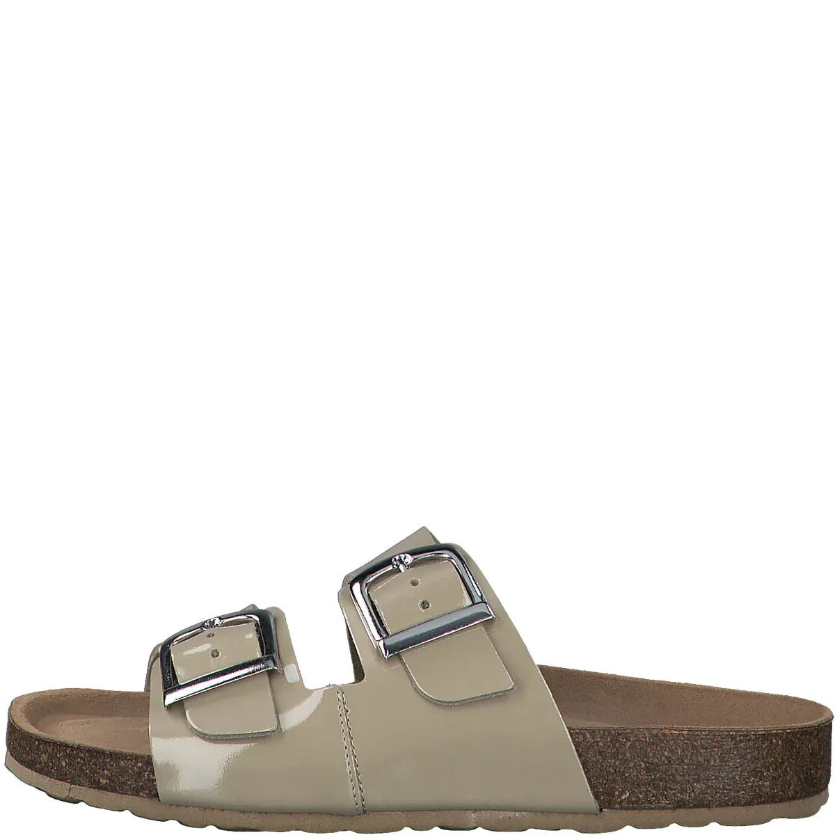Marco Tozzi Pebble Coloured Leather Sandal with Silver Buckle Detail