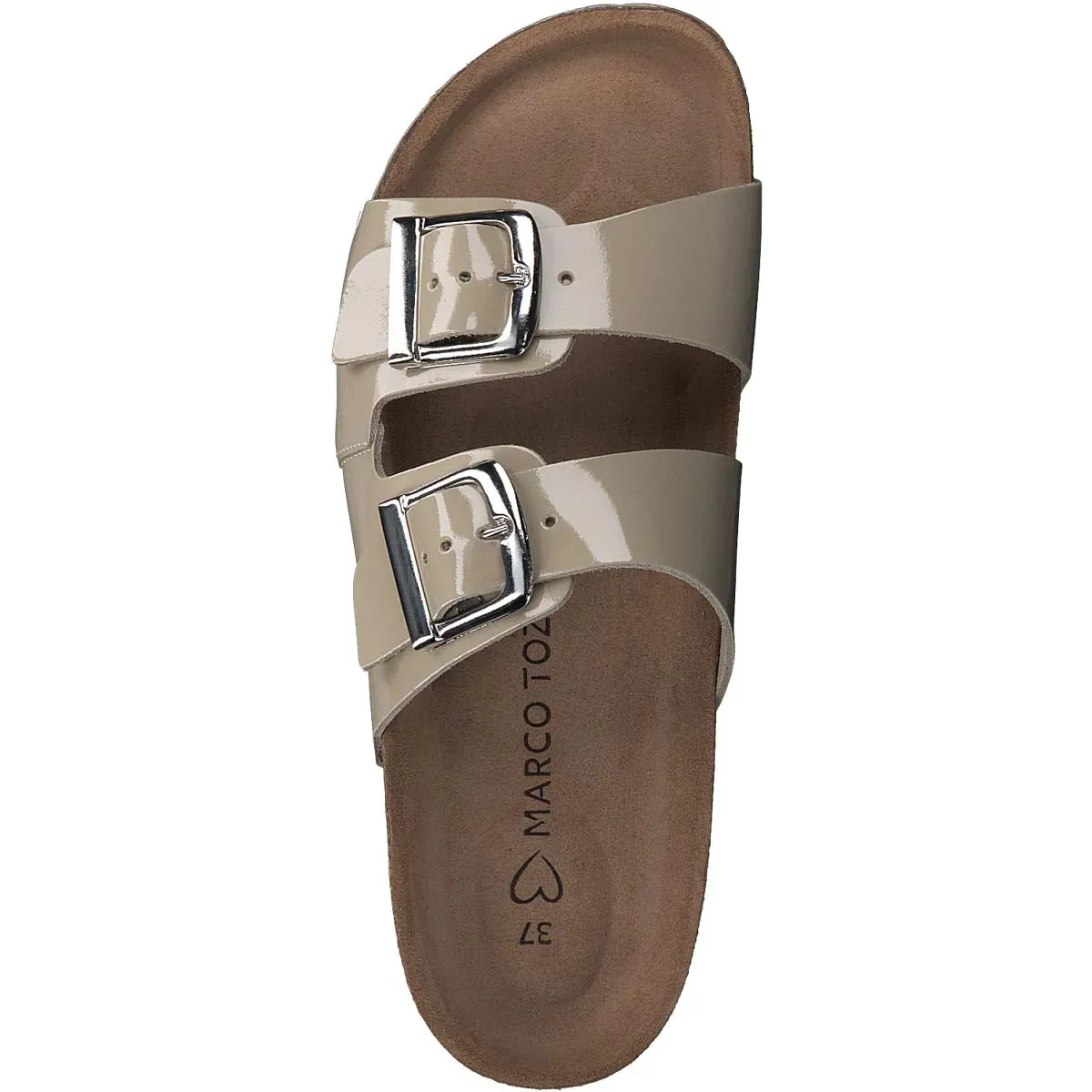 Marco Tozzi Pebble Coloured Leather Sandal with Silver Buckle Detail