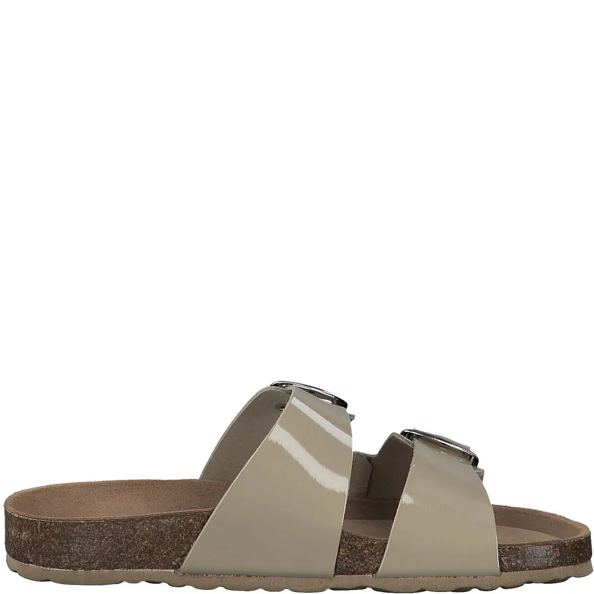Marco Tozzi Pebble Coloured Leather Sandal with Silver Buckle Detail