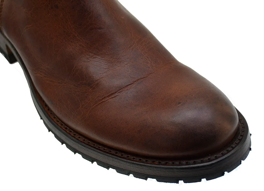 Men's Biker Boots Sendra 9491 Brown Leather Zipper Biker Boots available size 40