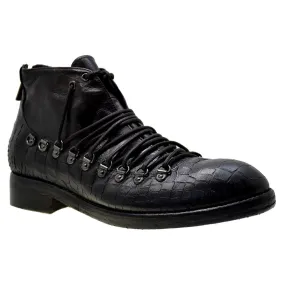 Men's Italian Shoes Jo Ghost 1357N Brown Leather Print Crocodile Hiker Boots last pair 45