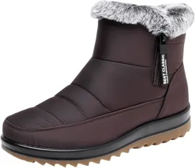 NEW Boots for Women Fashion Side Zipper Low Chunky Heel Snowproof Cotton Shoes Anti Slip Waterproof Boot, Brown, Sz 6.5, Retails $50