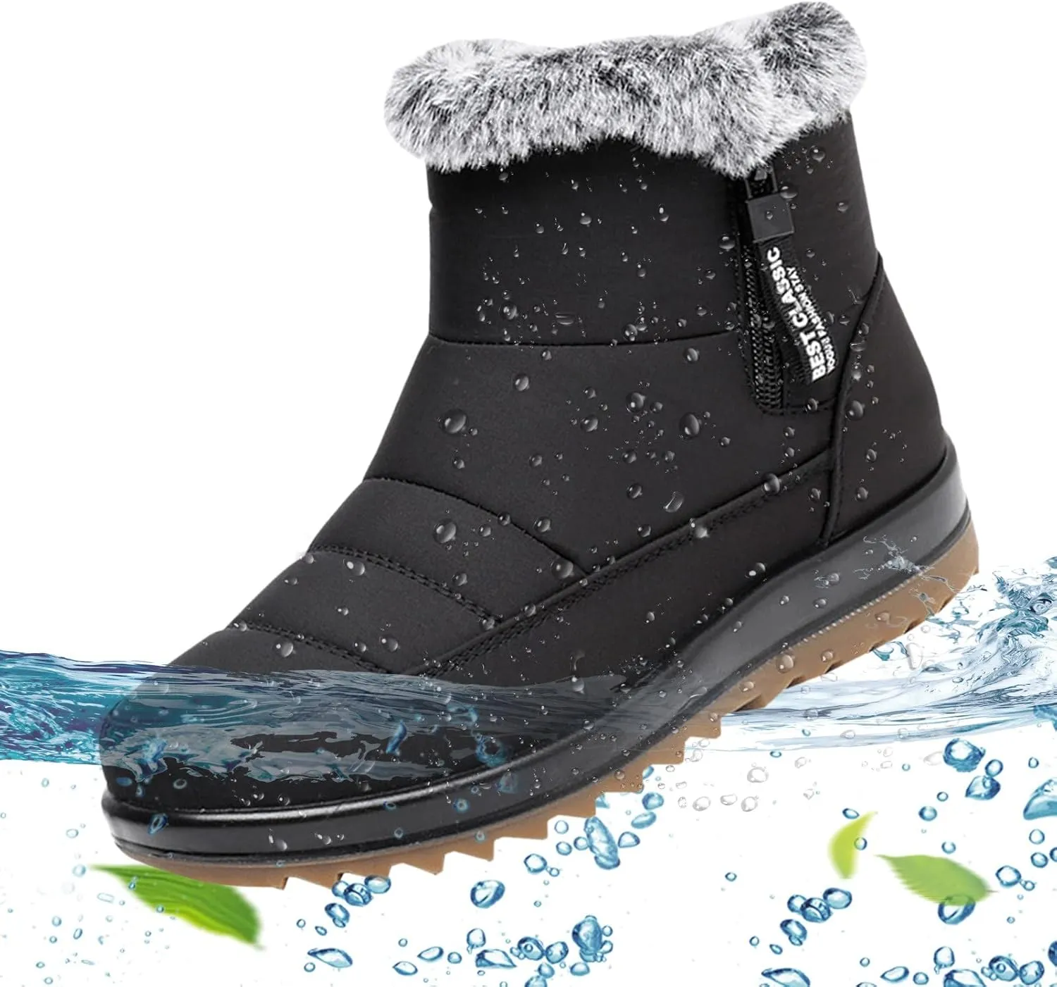 NEW Boots for Women Fashion Side Zipper Low Chunky Heel Snowproof Cotton Shoes Anti Slip Waterproof Boot, Brown, Sz 6.5, Retails $50