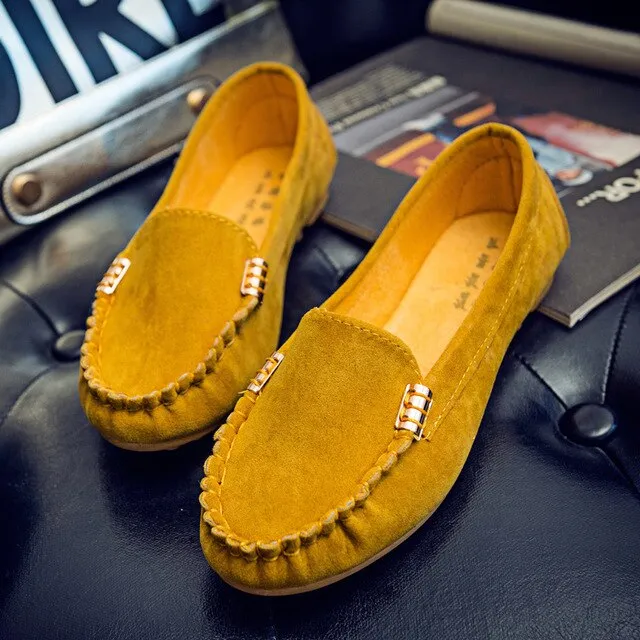 Plus Size 35-43 Women Flats Faux Suede Slip on Flat Shoes Woman Loafers Metal Boat Shoes Soft Female Shoes Black zapatos mujer