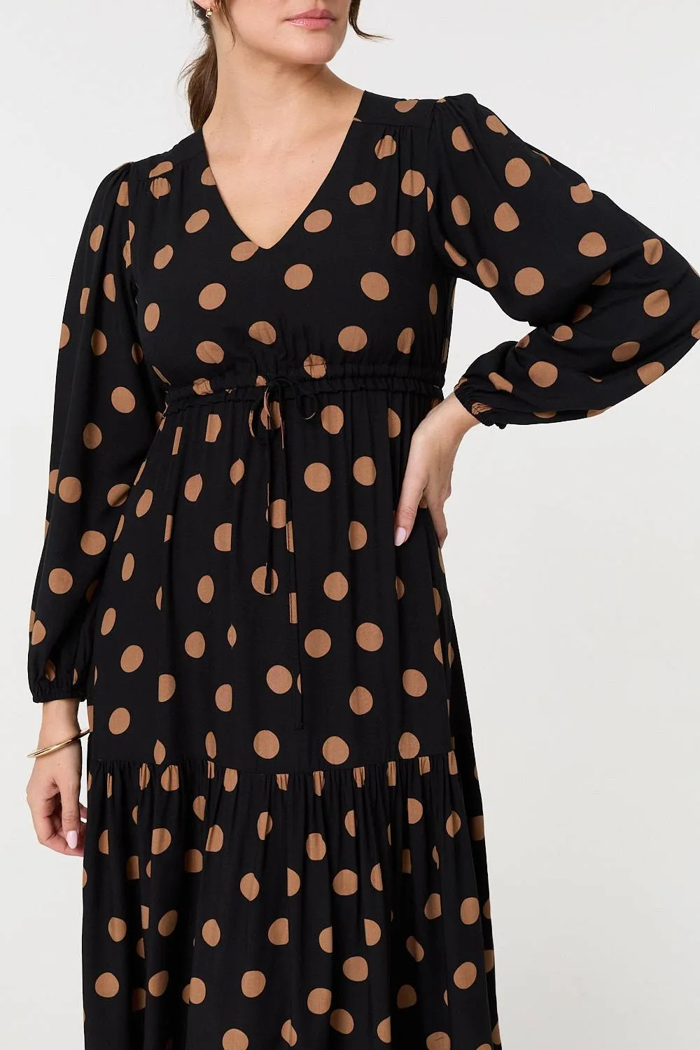 Polka Dot Tie Empire Waist Maxi Dress