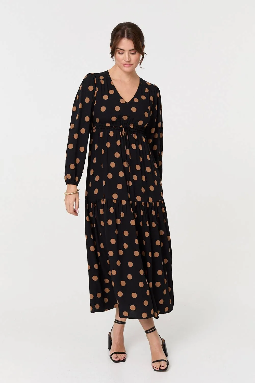 Polka Dot Tie Empire Waist Maxi Dress