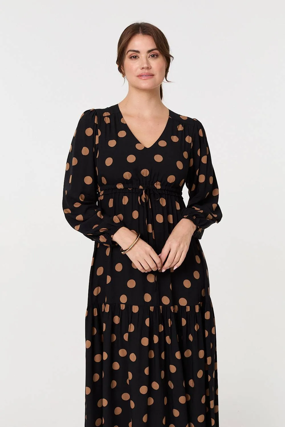 Polka Dot Tie Empire Waist Maxi Dress