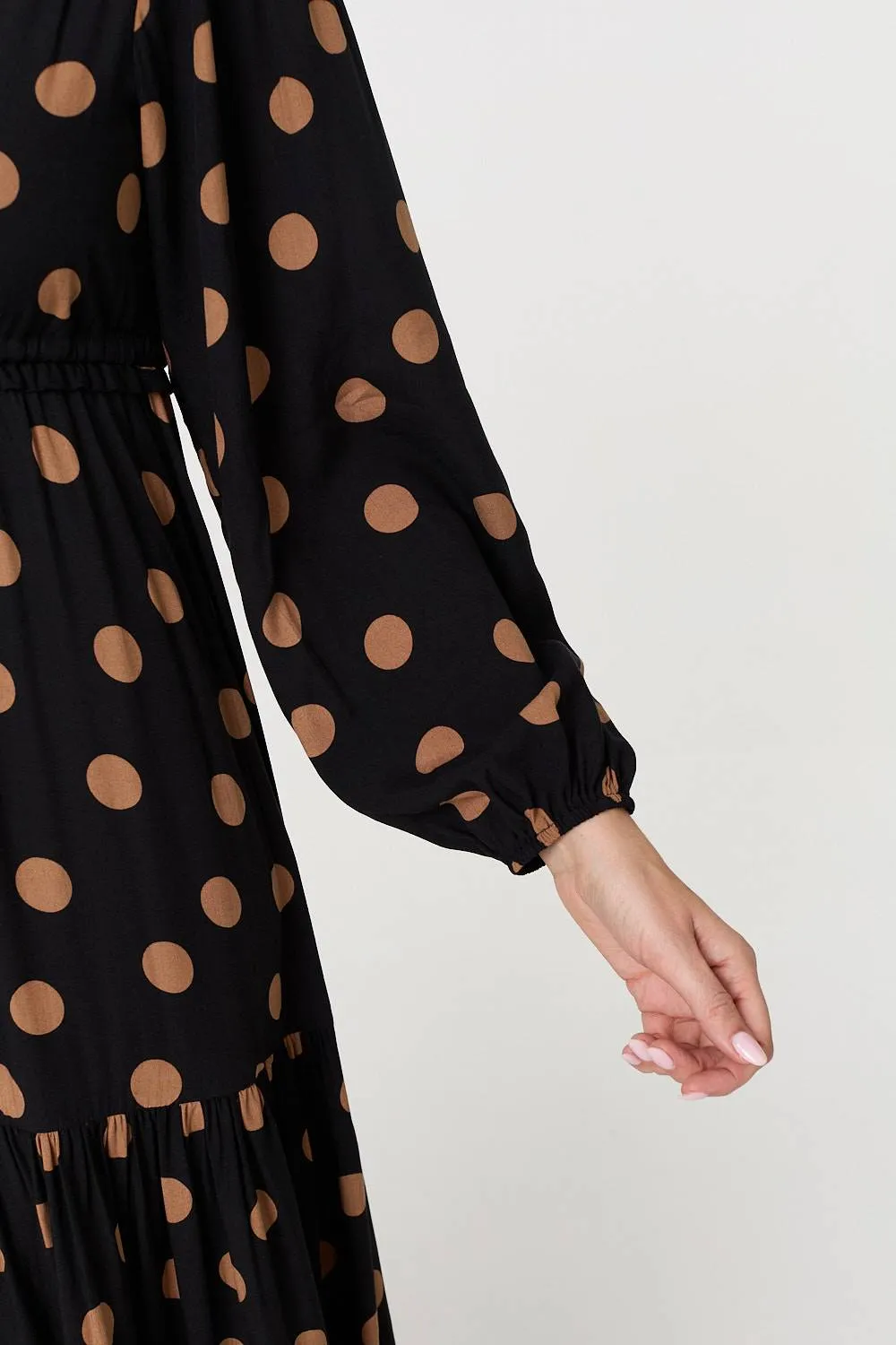 Polka Dot Tie Empire Waist Maxi Dress