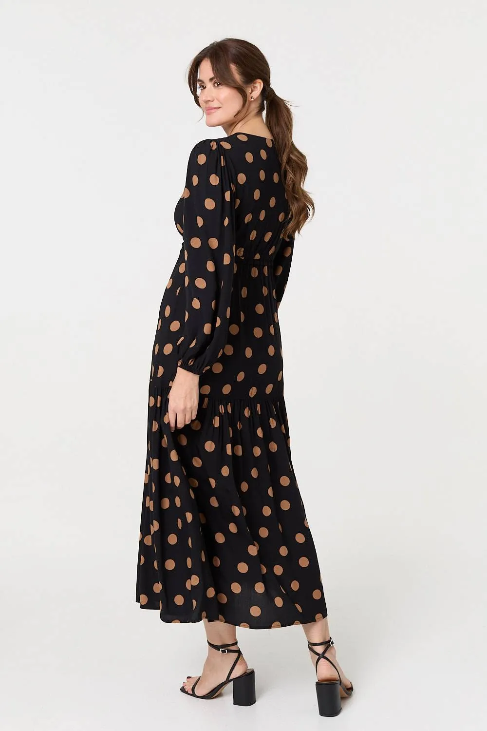 Polka Dot Tie Empire Waist Maxi Dress