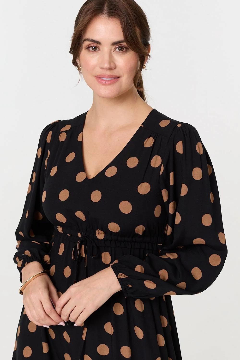 Polka Dot Tie Empire Waist Maxi Dress
