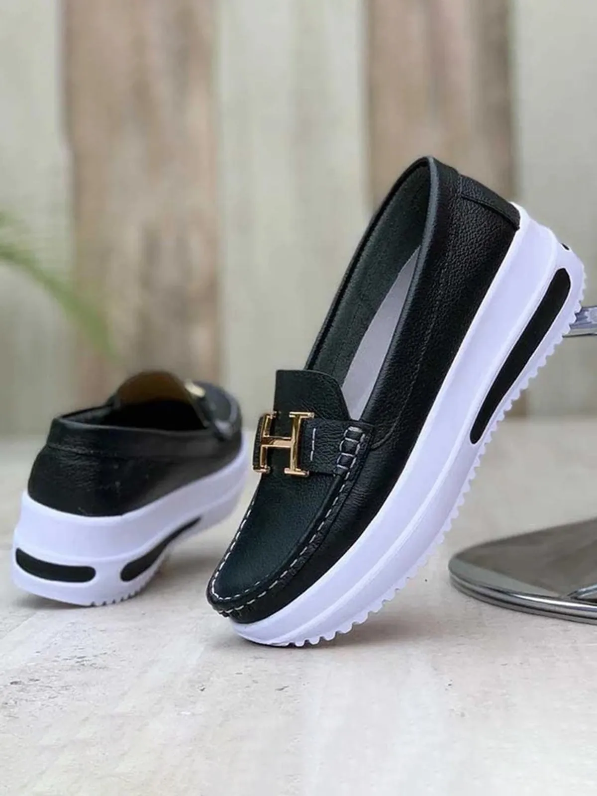 Purpdrank - H Gold Buckle Platform Loafers