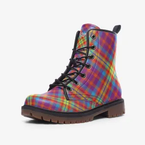 Rainbow Tartan Plaid Vegan Leather Boots
