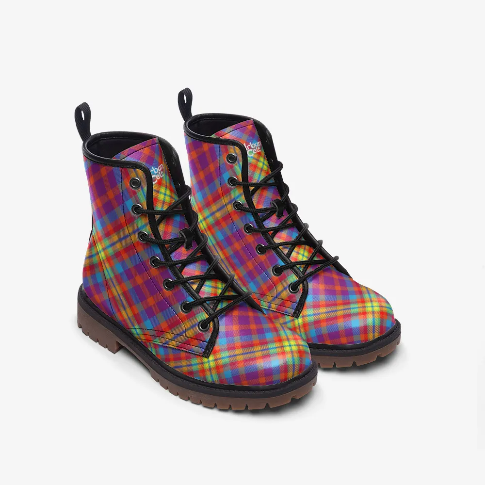 Rainbow Tartan Plaid Vegan Leather Boots