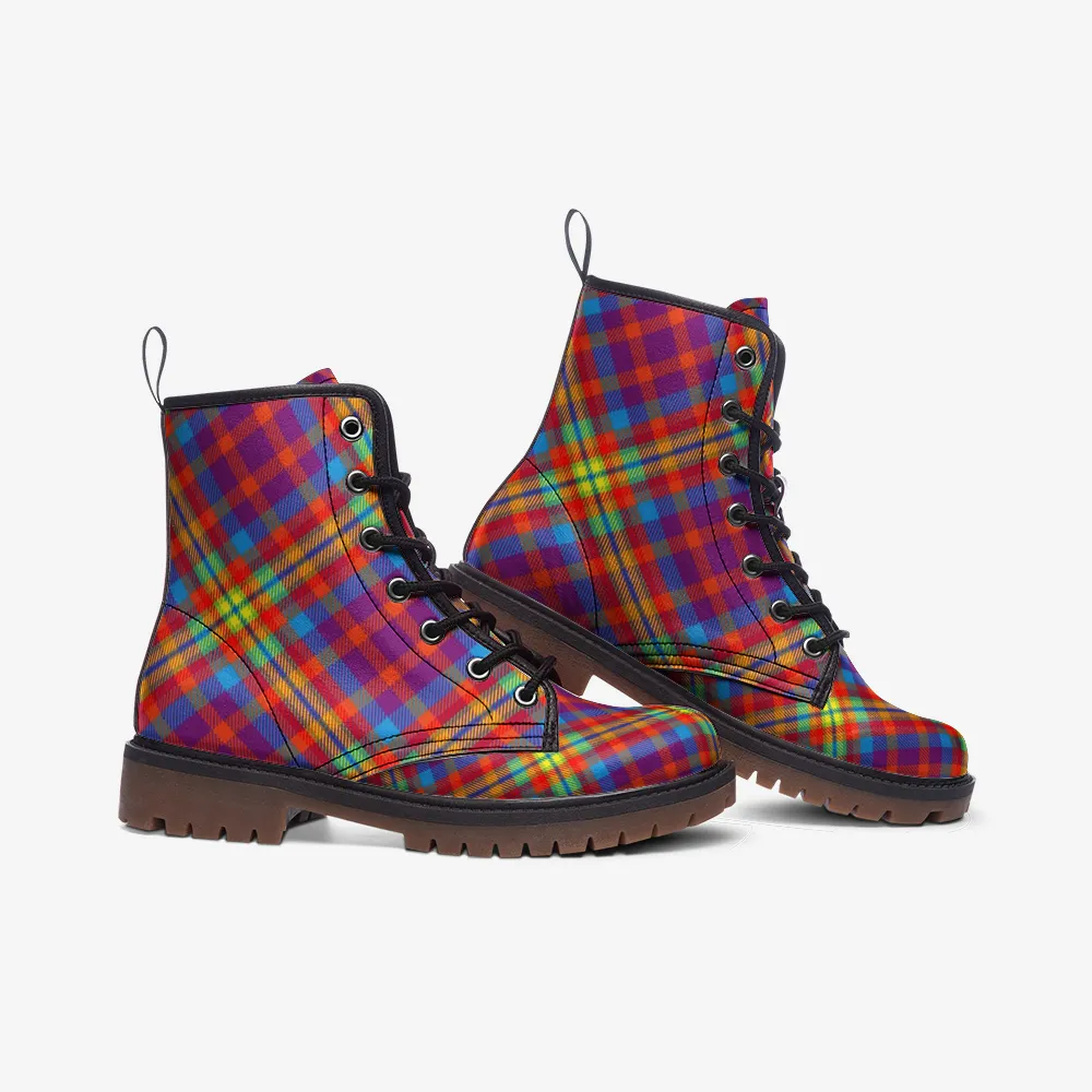 Rainbow Tartan Plaid Vegan Leather Boots
