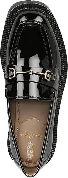Sam Edelman Laurs Black Patent Rounded Toe Slip On Chunky Heel Leather Loafers
