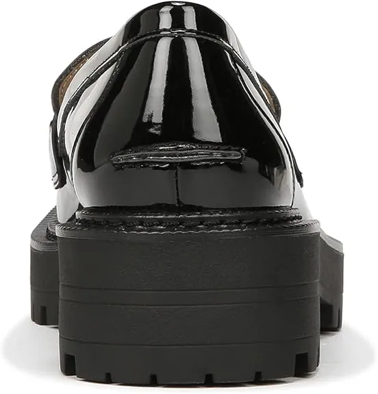 Sam Edelman Laurs Black Patent Rounded Toe Slip On Chunky Heel Leather Loafers