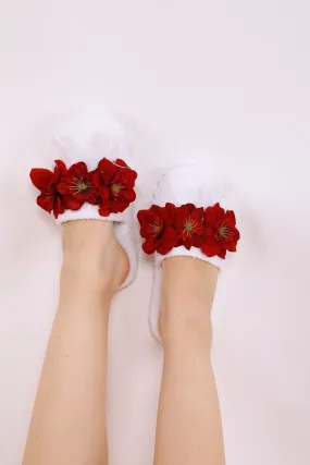 Shopymommy 75004 Water Lily Flowered Maternity Slippers Red