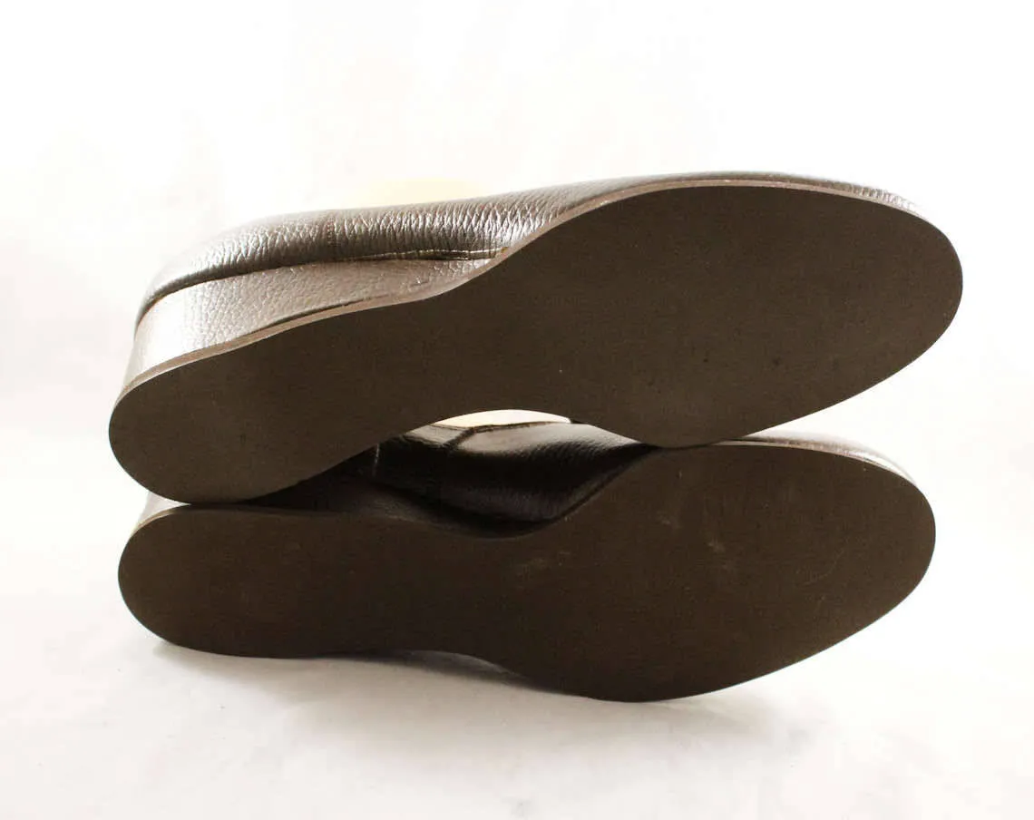 Size 10 Loafers - Unworn 70s Brown Leather Shoes - Wide Width Nice Quality 1960s 1970s Wedge Heel Platform - 60s NOS Deadstock - 10W EEE