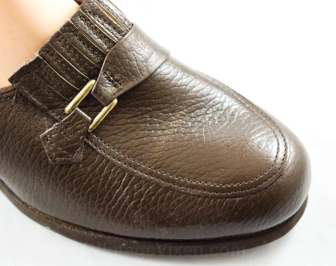 Size 10 Loafers - Unworn 70s Brown Leather Shoes - Wide Width Nice Quality 1960s 1970s Wedge Heel Platform - 60s NOS Deadstock - 10W EEE
