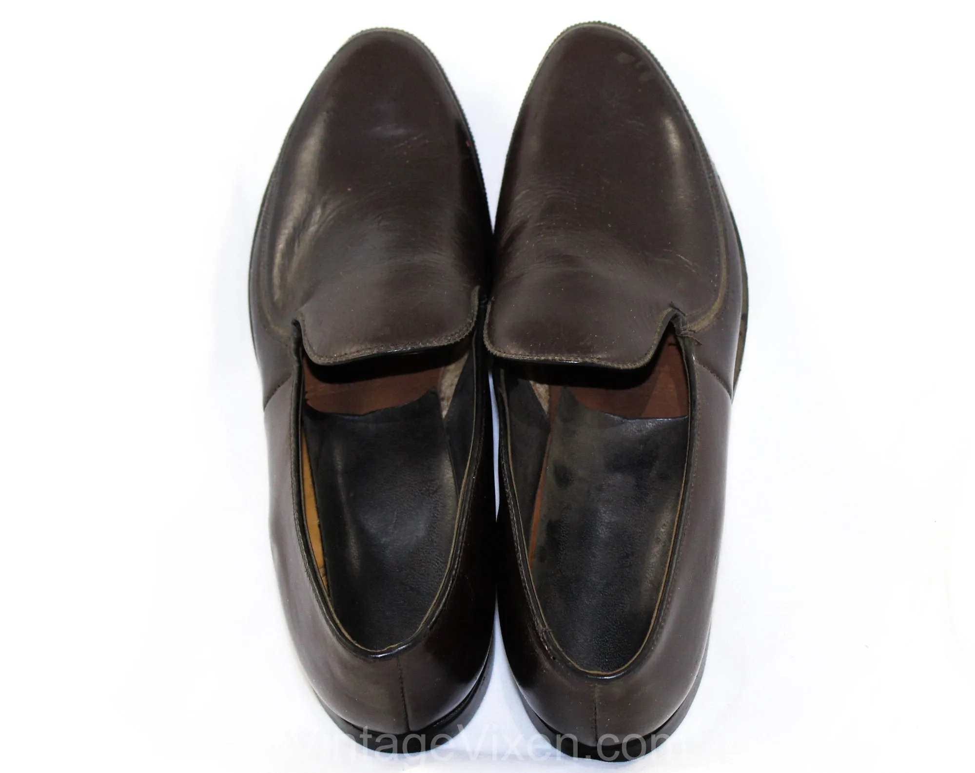 Size 4.5 Boys Dress Shoes - Nice Quality 1950s 60s Dark Brown Leather Loafers - Child Size Boy's 4 1/2 - Slip On Shoe - Deadstock in Box NIB