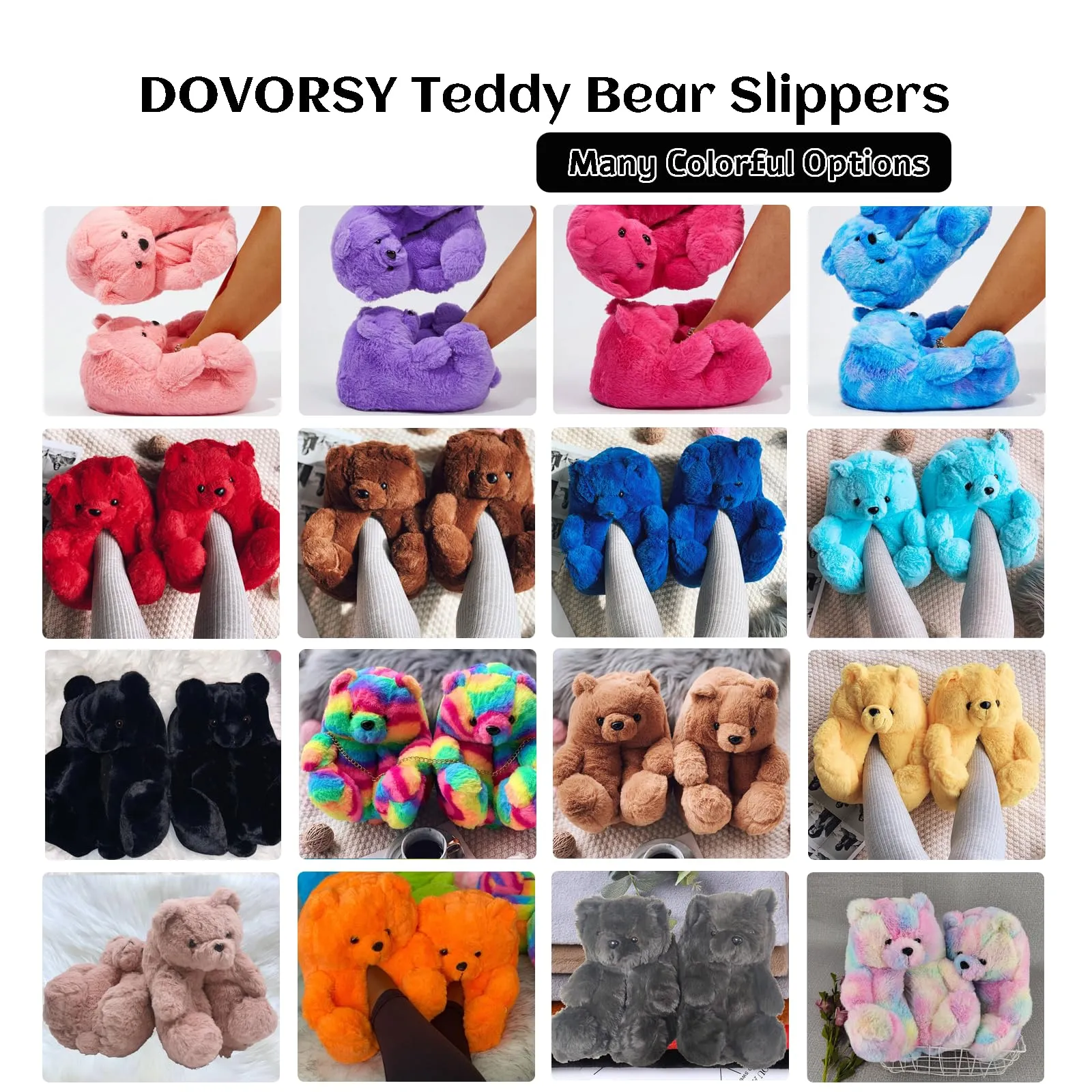 TODDLER Teddy Bear Slippers for Women Bear Shoes Fluffy Plush Animal Bears Slippers Winter Warm Fluzzy Slides Oversized Sneaker For Girls Christmas Holiday Birthday Valentine Gifts Red