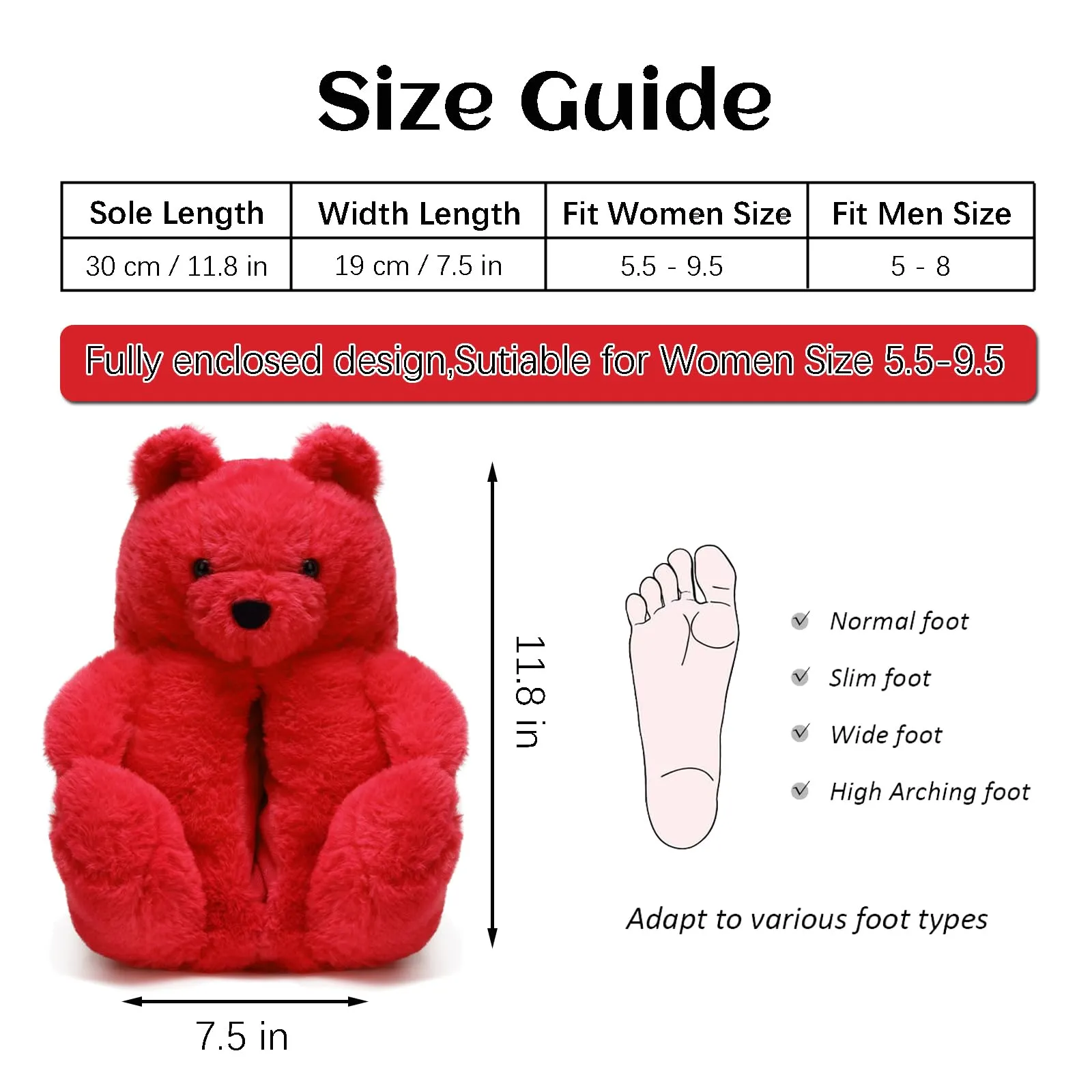 TODDLER Teddy Bear Slippers for Women Bear Shoes Fluffy Plush Animal Bears Slippers Winter Warm Fluzzy Slides Oversized Sneaker For Girls Christmas Holiday Birthday Valentine Gifts Red