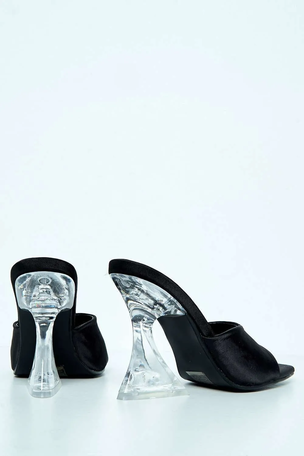 Viana Open Toe Band Clear Heel Mule in Black