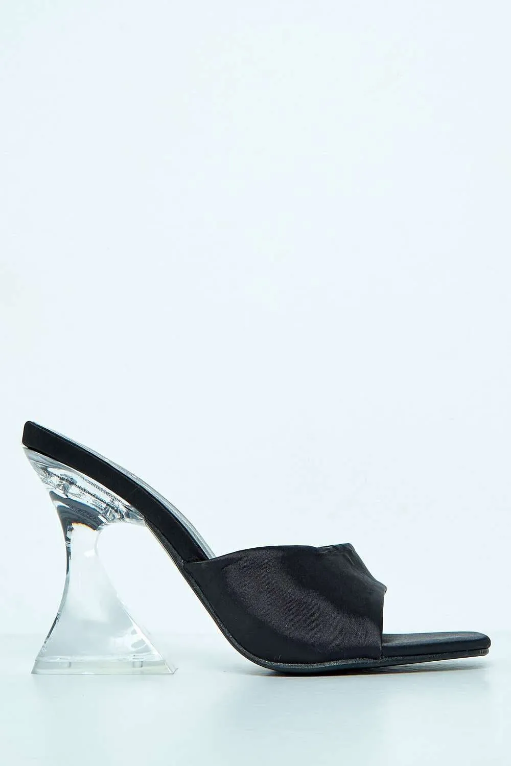 Viana Open Toe Band Clear Heel Mule in Black