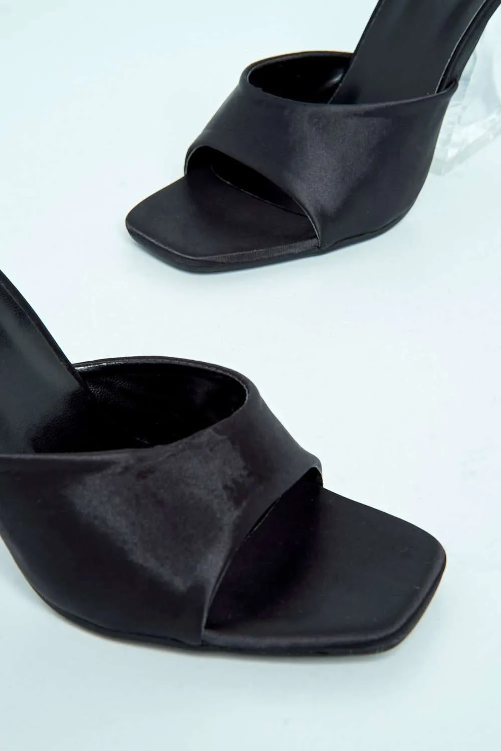 Viana Open Toe Band Clear Heel Mule in Black