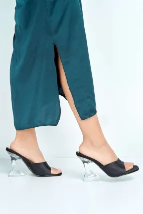 Viana Open Toe Band Clear Heel Mule in Black