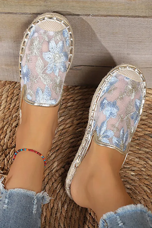 Women Summer Lace Flower Breathable Flat Sole Slip-Ons