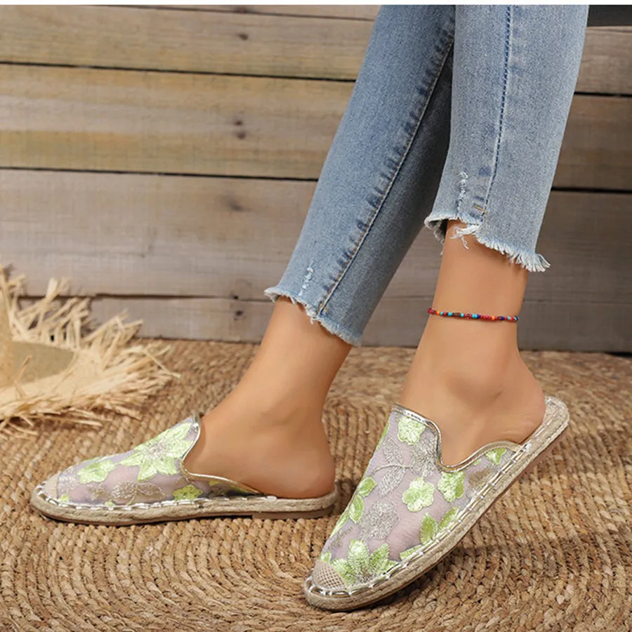 Women Summer Lace Flower Breathable Flat Sole Slip-Ons