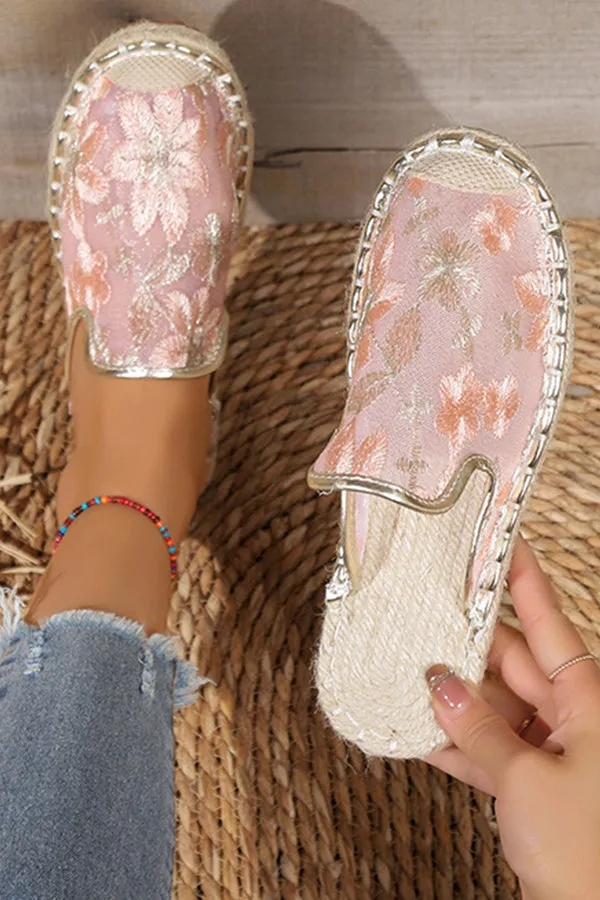 Women Summer Lace Flower Breathable Flat Sole Slip-Ons
