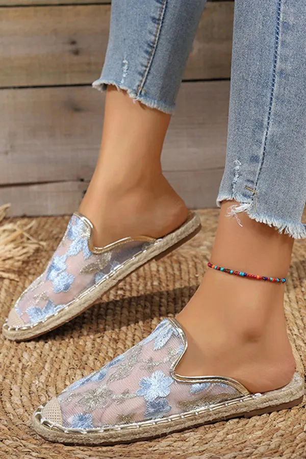 Women Summer Lace Flower Breathable Flat Sole Slip-Ons
