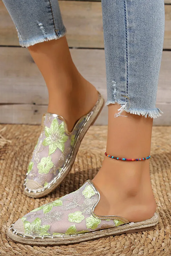 Women Summer Lace Flower Breathable Flat Sole Slip-Ons