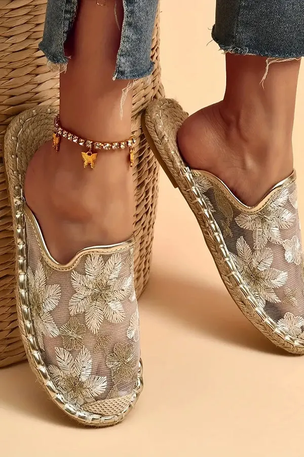 Women Summer Lace Flower Breathable Flat Sole Slip-Ons