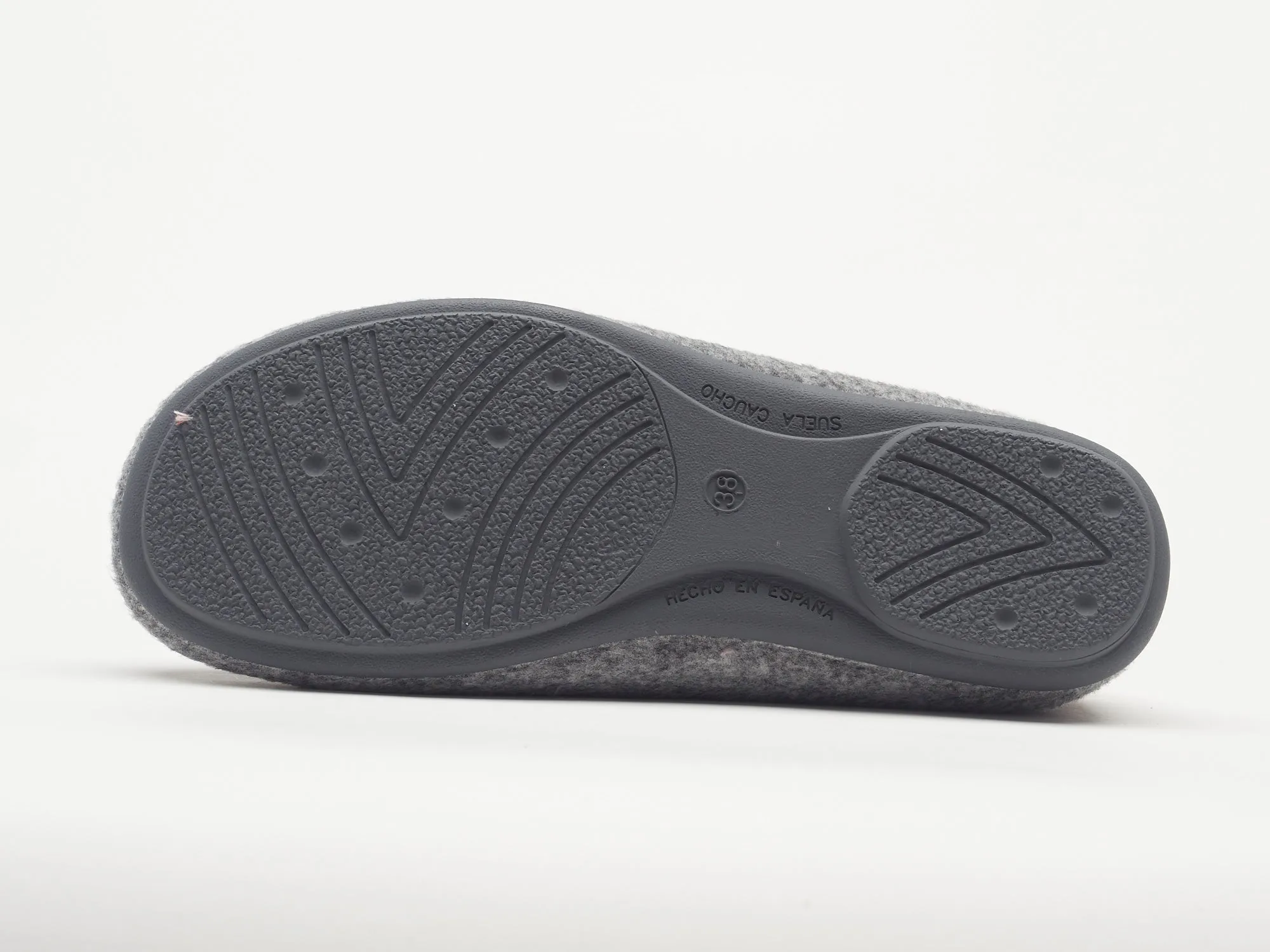Women's grey felt and faux fur mule slippers