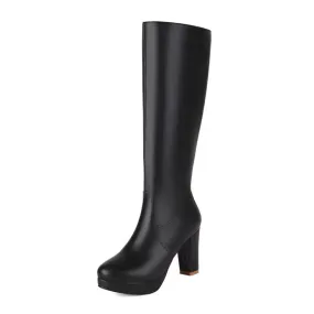 Women's platform chunky heeled knee high boots