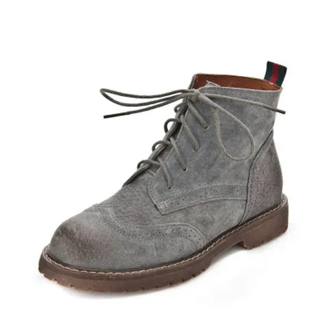 Women's Suede Lace Up Brogue Boots