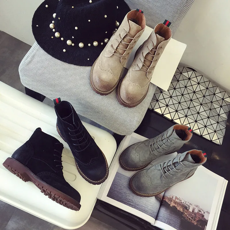Women's Suede Lace Up Brogue Boots