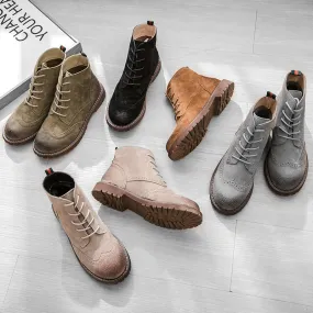 Women's Suede Lace Up Brogue Boots