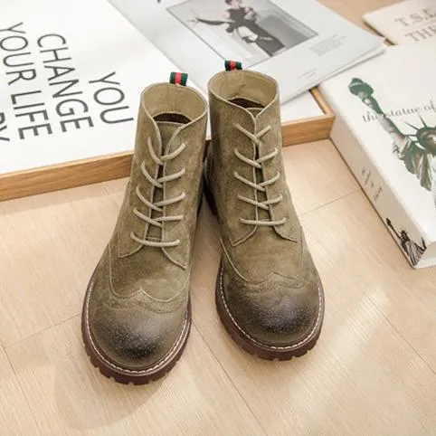 Women's Suede Lace Up Brogue Boots