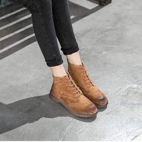 Women's Suede Lace Up Brogue Boots