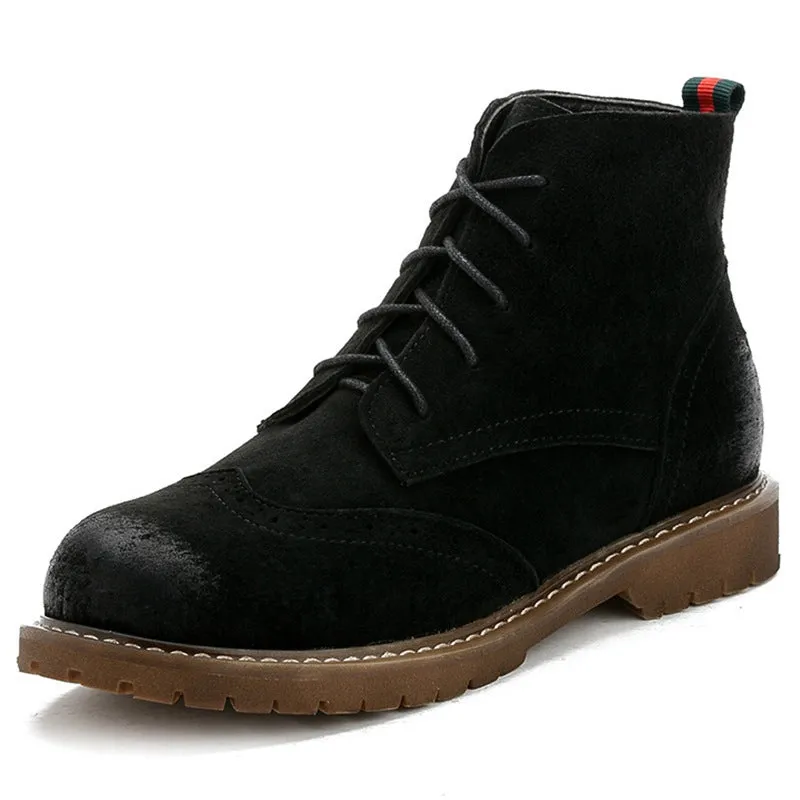 Women's Suede Lace Up Brogue Boots