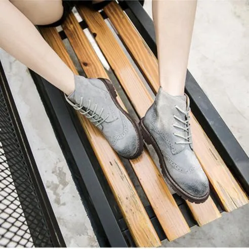 Women's Suede Lace Up Brogue Boots