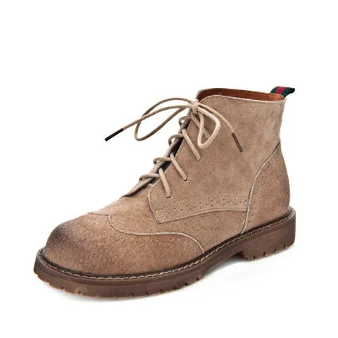 Women's Suede Lace Up Brogue Boots