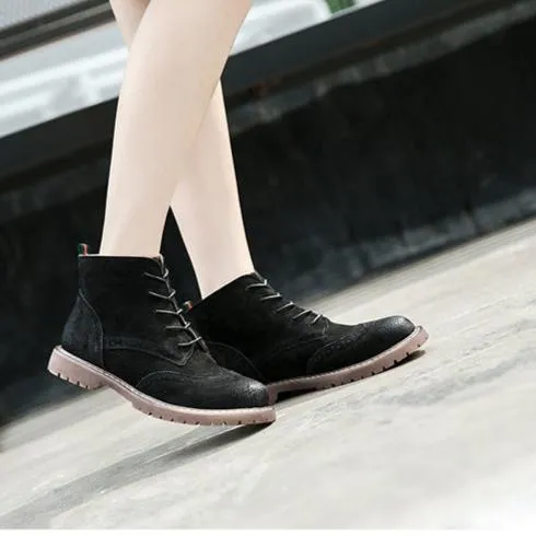 Women's Suede Lace Up Brogue Boots