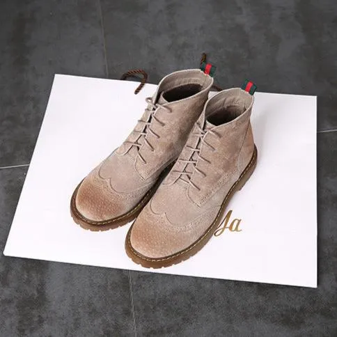 Women's Suede Lace Up Brogue Boots