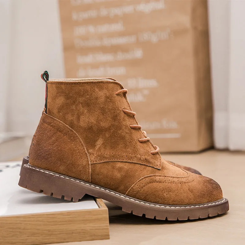 Women's Suede Lace Up Brogue Boots