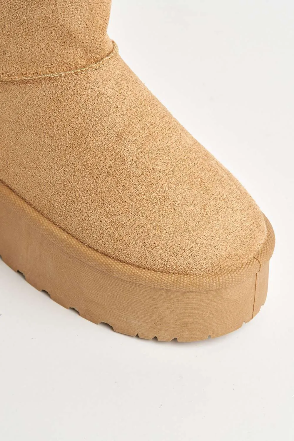 Yulla Flatform Faux Fur Lining Flatform Ankle Boots in Sand